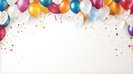 festival carnival or birthday party frame with balloons on white background