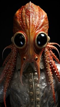 A man dons a helmet with an intriguing octopus head. Generative AI.