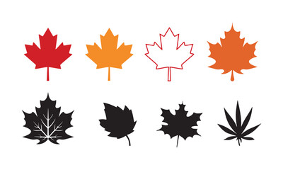 Maple leaf icon collection isolated on white background. vector illustration