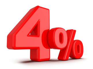 4 percentage discount number red 3d render