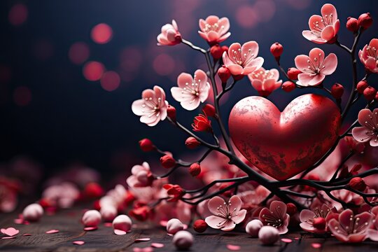 valentine day heart background, pink flowers and hearts