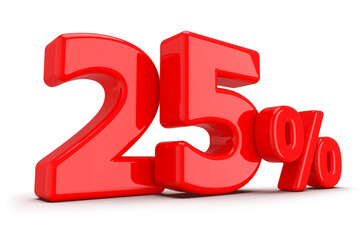 25 percentage discount number red 3d render