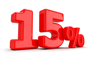 15 percentage discount number red 3d render