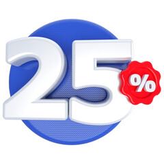 25 percentage off sale discount number blue with label 3d render