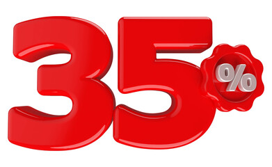 35 percentage off sale discount number red with label 3d render
