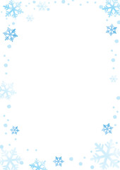 Fototapeta na wymiar 水色の雪の結晶のフレーム・背景01_縦