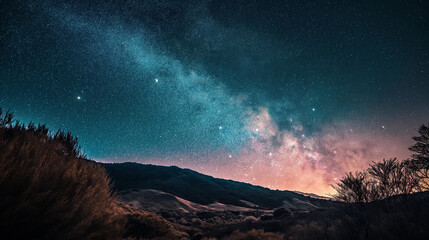 Night Sky's Swirling Milky Way: Peaceful Landscape