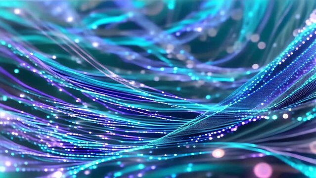 Blue and purple light waves flowing through a digital pattern.
