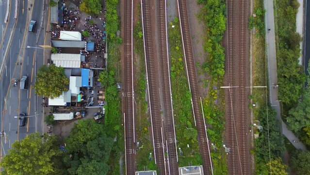 Techno Party electro dance club disco city Berlin Germany summer day. Smooth aerial top view flight vertical bird's eye view drone
4k cinematic footage