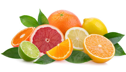 Citrus fruit including lemons, limes, grapefruits and oranges.