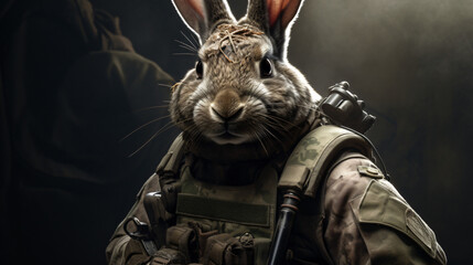 Fototapeta na wymiar Realistic animal in army suit rabbit