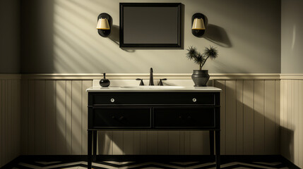 Bathroom vanity and sink and mirror above sink - stylish design and decor