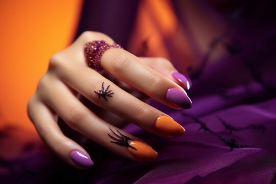 Purple orange yellow design Nail Art Gallery | Wedding nails, Orange nail  art, Orange nail designs