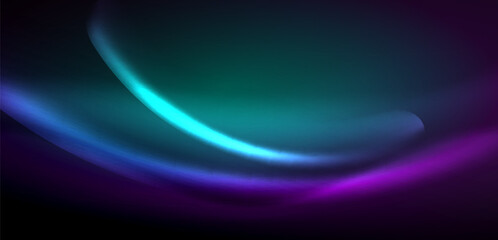 Dynamic waves in ethereal glow of neon lights. Concept merges fluidity of motion with vibrant allure of neon, crafting entrancing backdrop that embodies both vitality and futuristic sophistication