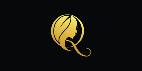 women's beauty and health logo letter Q, with gold color. vector - obrazy, fototapety, plakaty