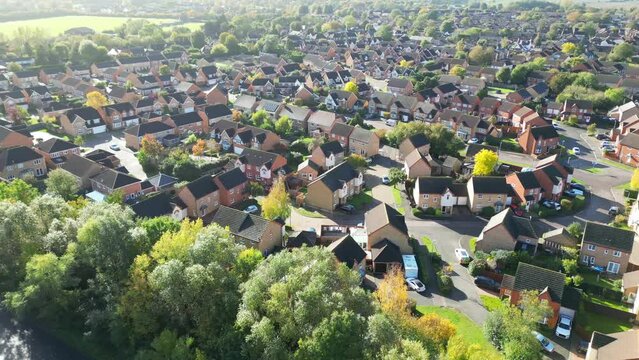 Aerial Footage of British Village at Bedfordshire England UK
