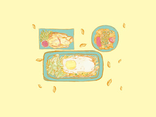 キッシュとドライカレーと、砂肝とトマト和え