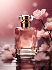 Obraz na płótnie Canvas bottle of perfume and flower