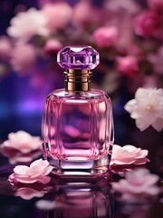 Obraz na płótnie Canvas bottle of perfume with flower