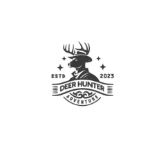Rolgordijnen human deer head with antlers horned silhouette mascot vintage badge logo design vector © Muhammad