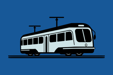 Two-color vector image of a tram. An icon, emblem, or logo of an electric vehicle.