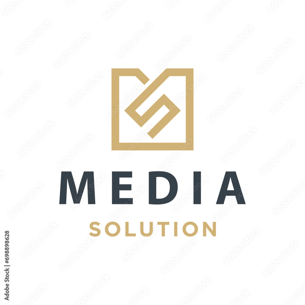 Aufkleber golden initial letters ms s m sm with simple geometric line art style