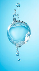 An abstract round drop of water falls into water, forming receding waves and circles on the...