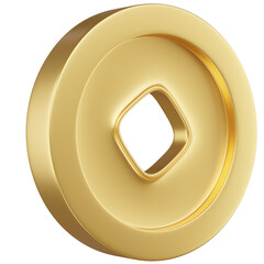 3d render of  chinese golden coin or gold ingot icon.