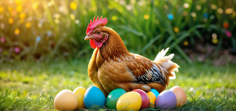 the real hero of easter is the easter chicken hen, laying all the variegated eggs that children around the world love to eat in the easter season