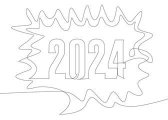 One continuous line of speech bubble with 2024 number. Thin Line Illustration vector concept. Contour Drawing Creative ideas.