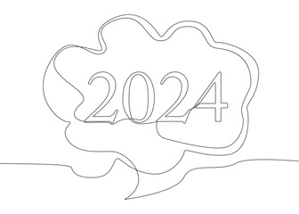 One continuous line of speech bubble with 2024 number. Thin Line Illustration vector concept. Contour Drawing Creative ideas.