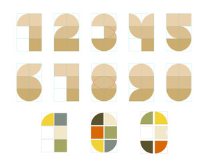 Editable Bauhaus geometric numeric concept with grid template.