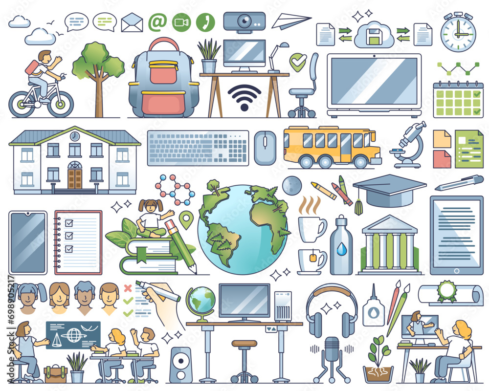 Poster education and e-learning with knowledge teaching outline collection set, transparent background.univ