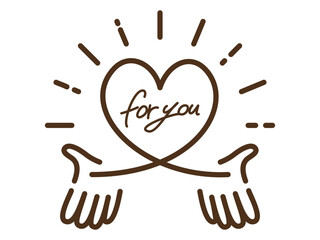 輝くハートを送る手のイラスト