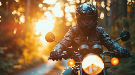 A man wearing a helmet and riding a motorcycle - obrazy, fototapety, plakaty