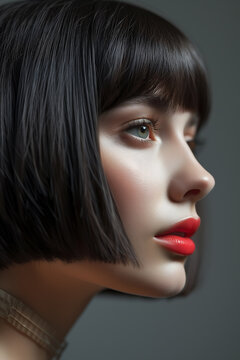 Close-up of Angular Bob Hairstyle, young attractive model