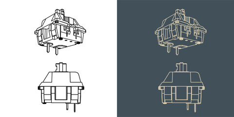 Switch Mechanical keyboard wireframe blueprint vector illustration