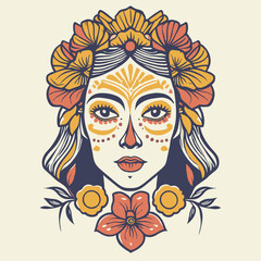 woman hellowen with flowers vector