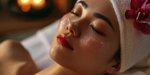 Foto op Plexiglas Fresh-faced Asian beauty undergoing facial treatment at a Chinese spa © sirisakboakaew