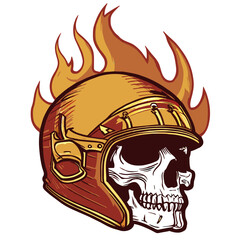 skull with helmet fire
