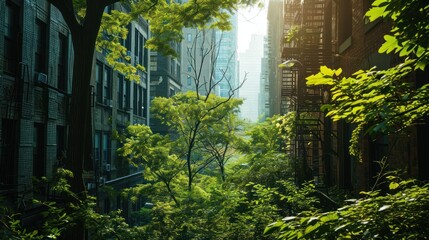 Urban landscape mixed with green trees.