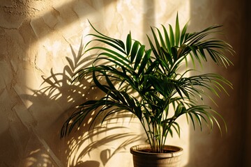 A large green plant in a brown pot.