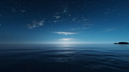 Fototapeta na wymiar Starry night, wide shot of the open ocean, beautiful calm blue waters.