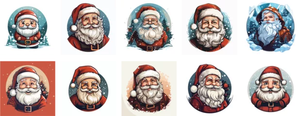 Fototapete Schädel set of merry christmas santa claus with beard and bow. vector illustration 