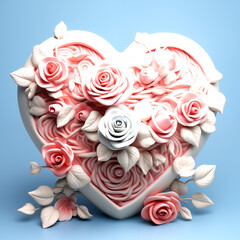 5000 Pixel,Valentine Day,3D, heart,red and pink roses,PNG,300 DPI Transparent background,