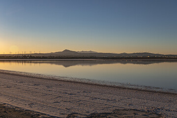 View of Aliki salt lake near sunset, the largest Salt Lake in the city of Larnaca, Cyprus