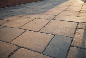 Laying gray concrete paving slabs in house courtyard driveway patio. Professional workers bricklayers are installing new tiles or slabs for driveway, sidewalk or patio on leveled sand foundation base.