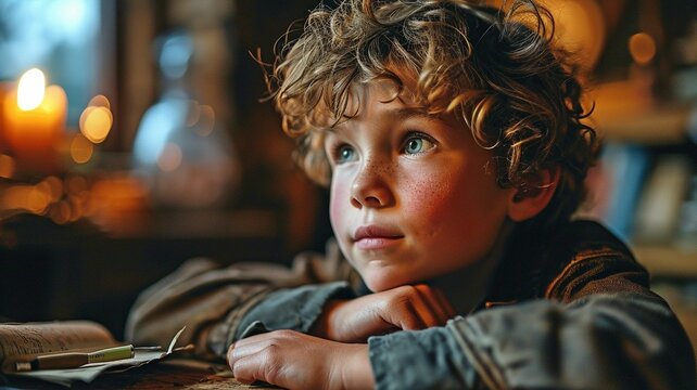 Youngster, studying, using a pen and paper at their desk, answering a question on arithmetic. A young pupil who is perplexed and needs help with the classroom assessment.