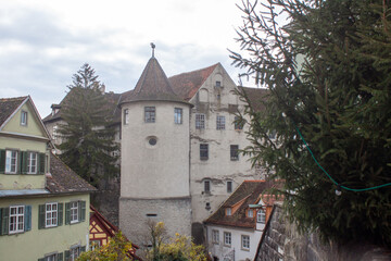 Fototapeta na wymiar In the center of Meersburg on a cloudy autumn day