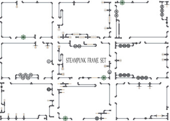 Steampunk piping frame set steel with gradation

